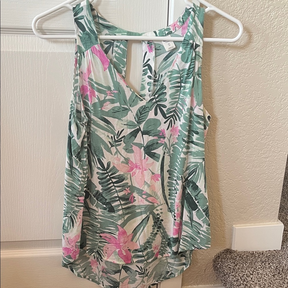 Old Navy Green and Pink Floral Tank